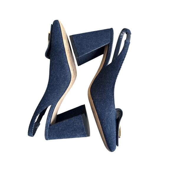 Louis Vuitton Denim Slingback Pumps Block Heel Blue Sz 38 - Picture 4 of 12